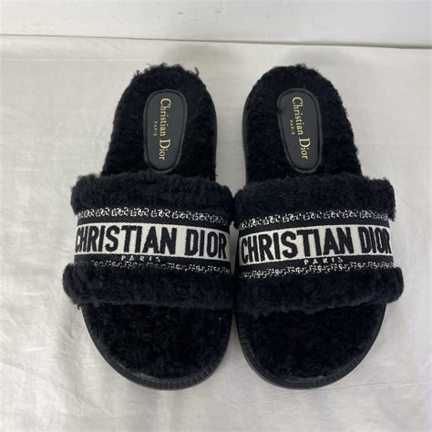 dior shearling slides